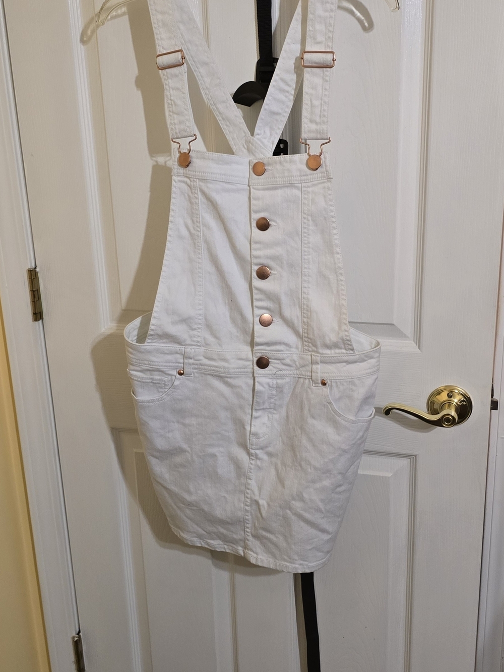 White Denim White Overalls with Bib & Copper Button Front